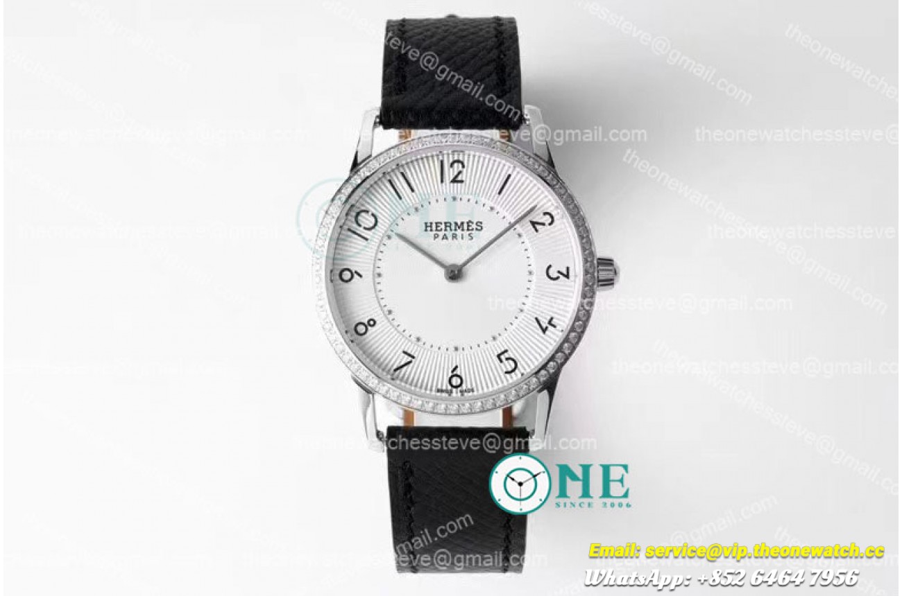 Hermes - Arceau Ladies 32mm SS/LE Black White/Num Diam Swiss Qtz