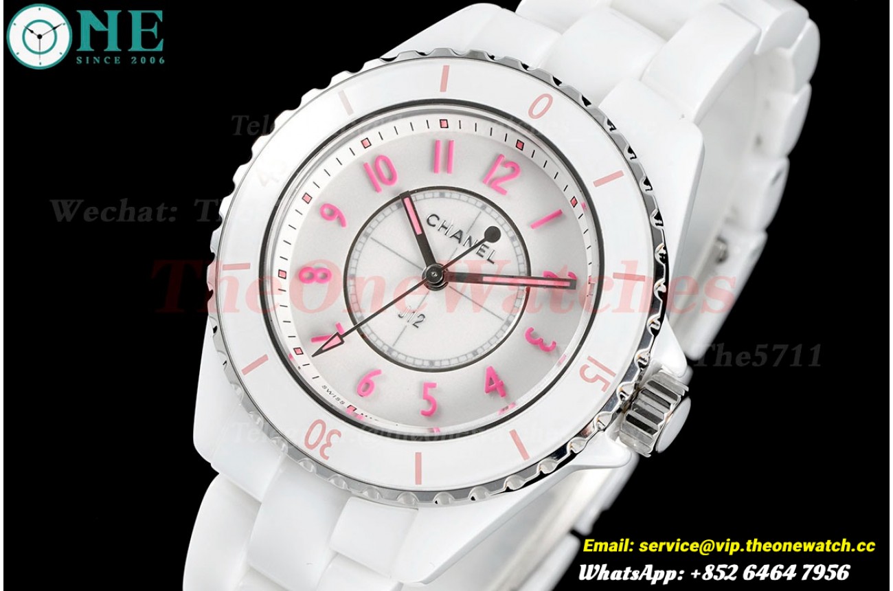 J12 33mm White Ceramic/Cer White/Pink HTF Quartz