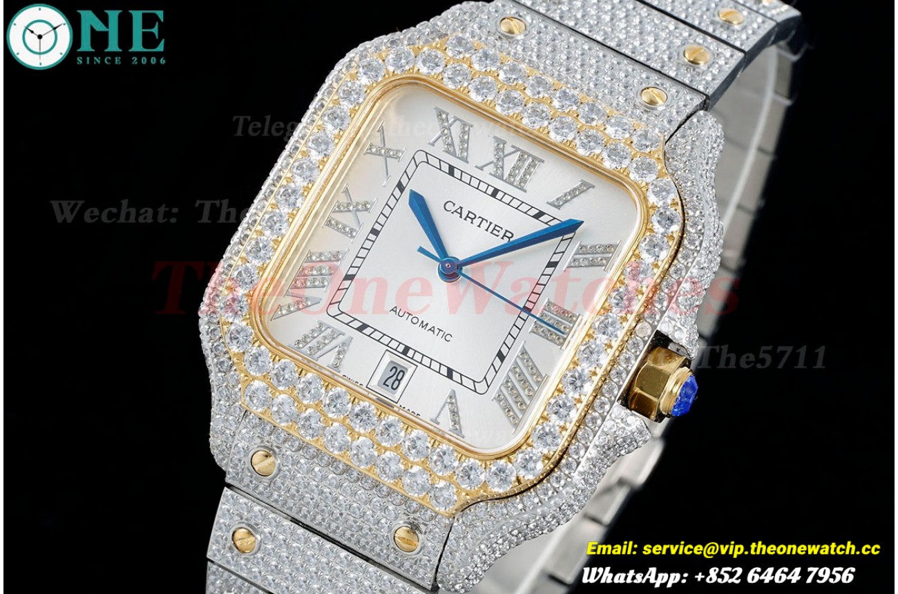 Santos 100 Mens XL 40mm YG SS/SS Silver Dial AMG MY9015