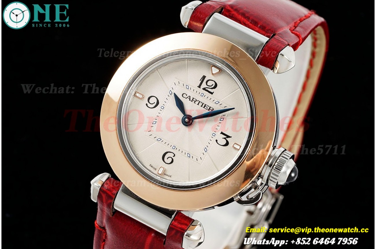 Pasha De Cartier Ladies 30mm Red RG SS/LE White Dial AF Quartz