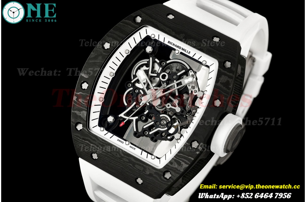 RM055 43mm Black NTPT/RU Skeleton Dial on White Rubber Strap Mille Studio V2 RMUL2 (Free Sprung)
