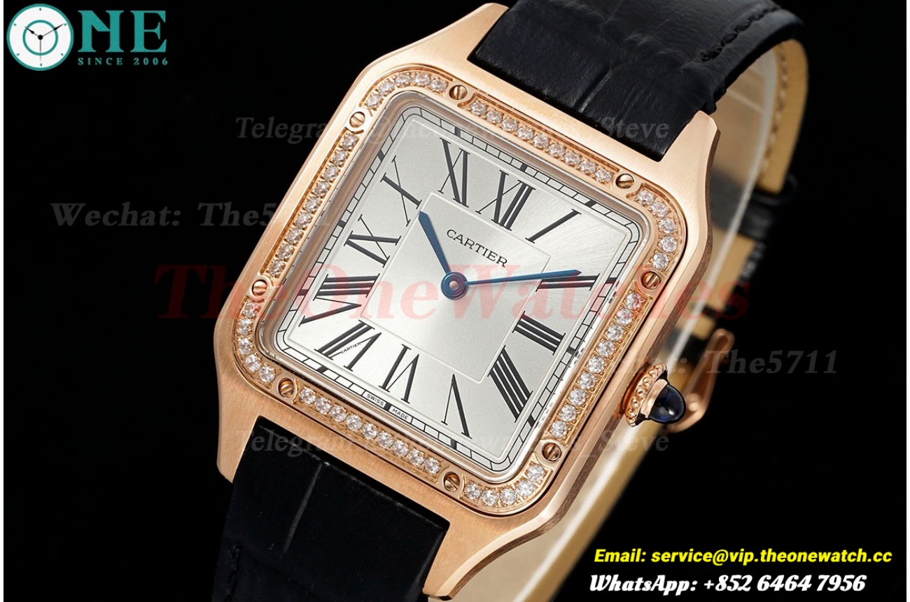 Santos Dumont Black Dia RG/LE Silver Dial AF Quartz