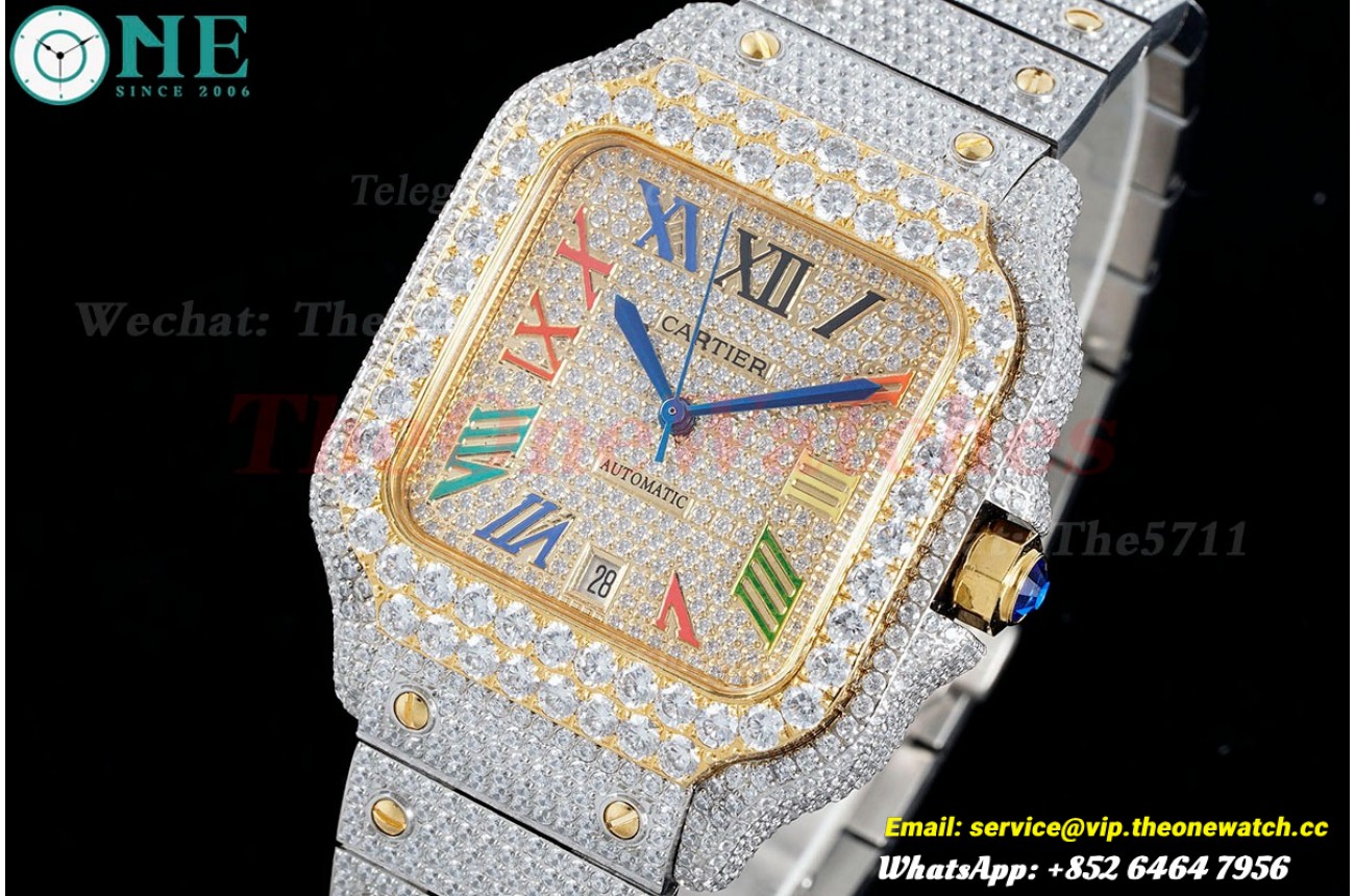 Santos 100 Mens XL 40mm YG SS/SS Dia/Rmn AMG MY9015