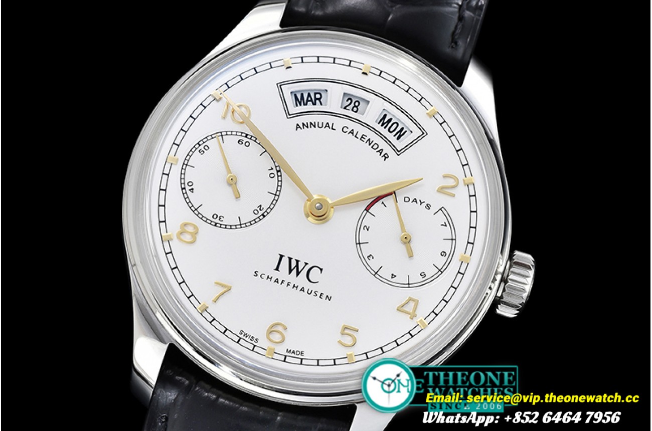 IWC - Portugieser Annual Cal IW503502 SS/LE Wht/Gold A52850