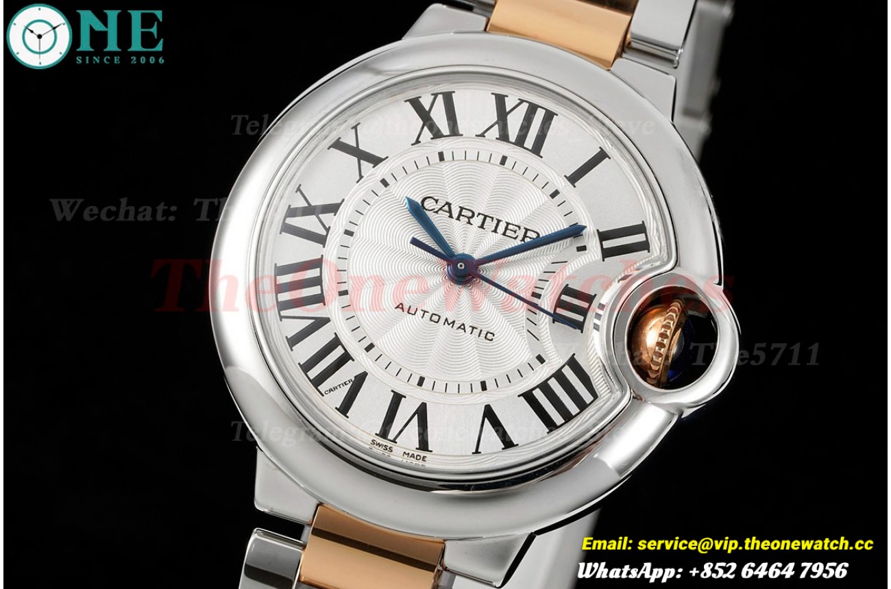 Ballon Bleu De Cartier SS/RG Wht/Stk 33mm Ladies 3KF A076