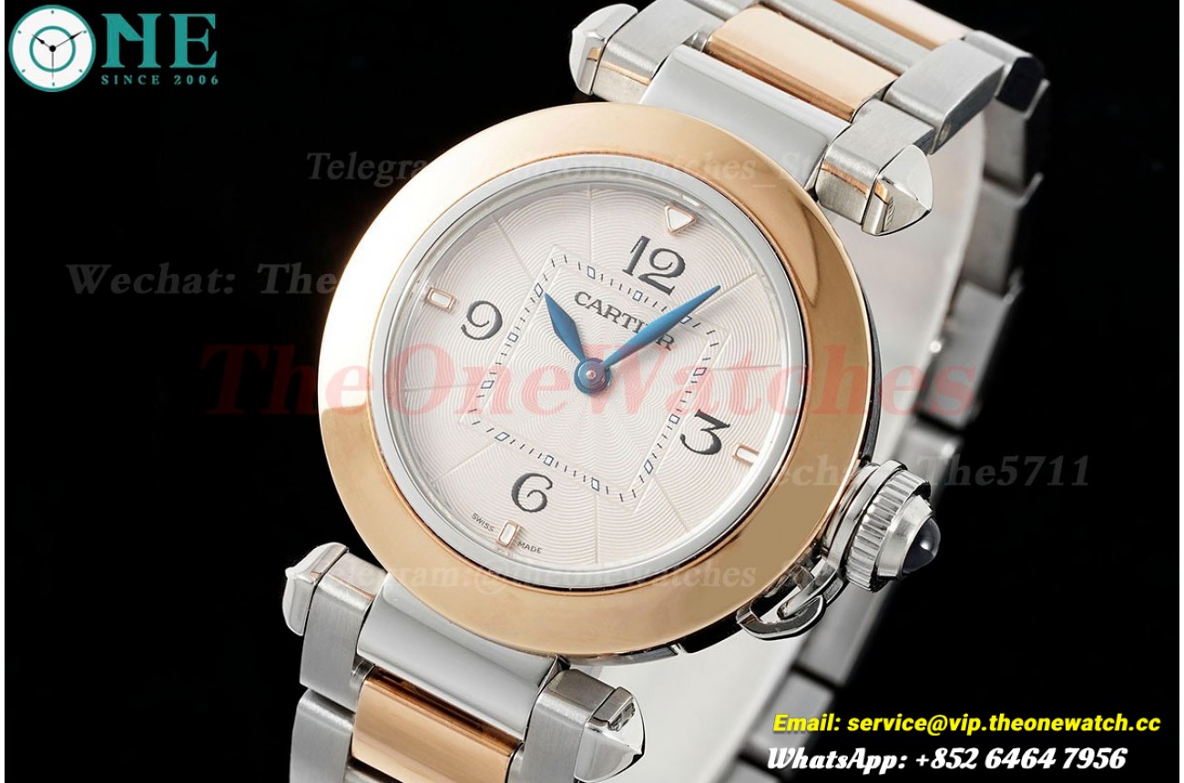 Pasha De Cartier Ladies 30mm RG/SS White Dial AF Quartz