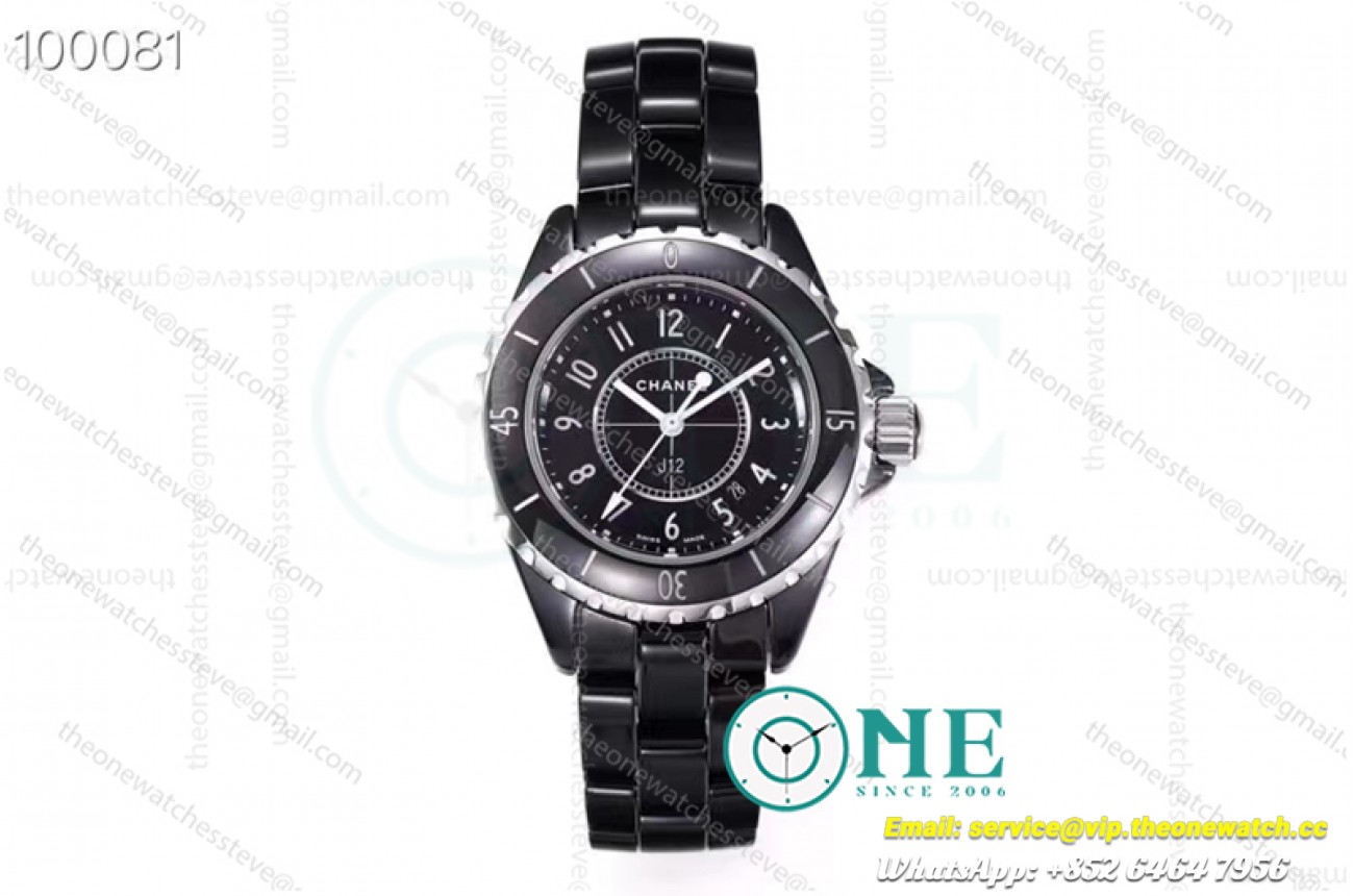 Chanel - J12 Mens 38MM CER/CER Black dial KORF Swiss Qtz