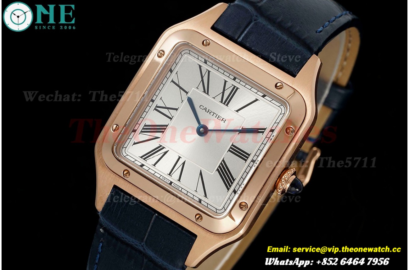 Santos Dumont Blue RG/LE Silver Dial AF Quartz