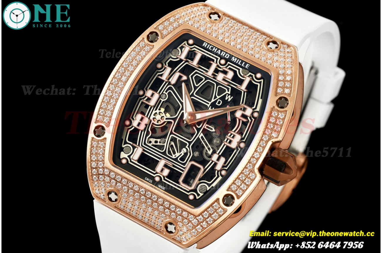 RM67-01 39mm Dia RG/RU Skeleton Dial on White Rubber strap AVF CRMA6