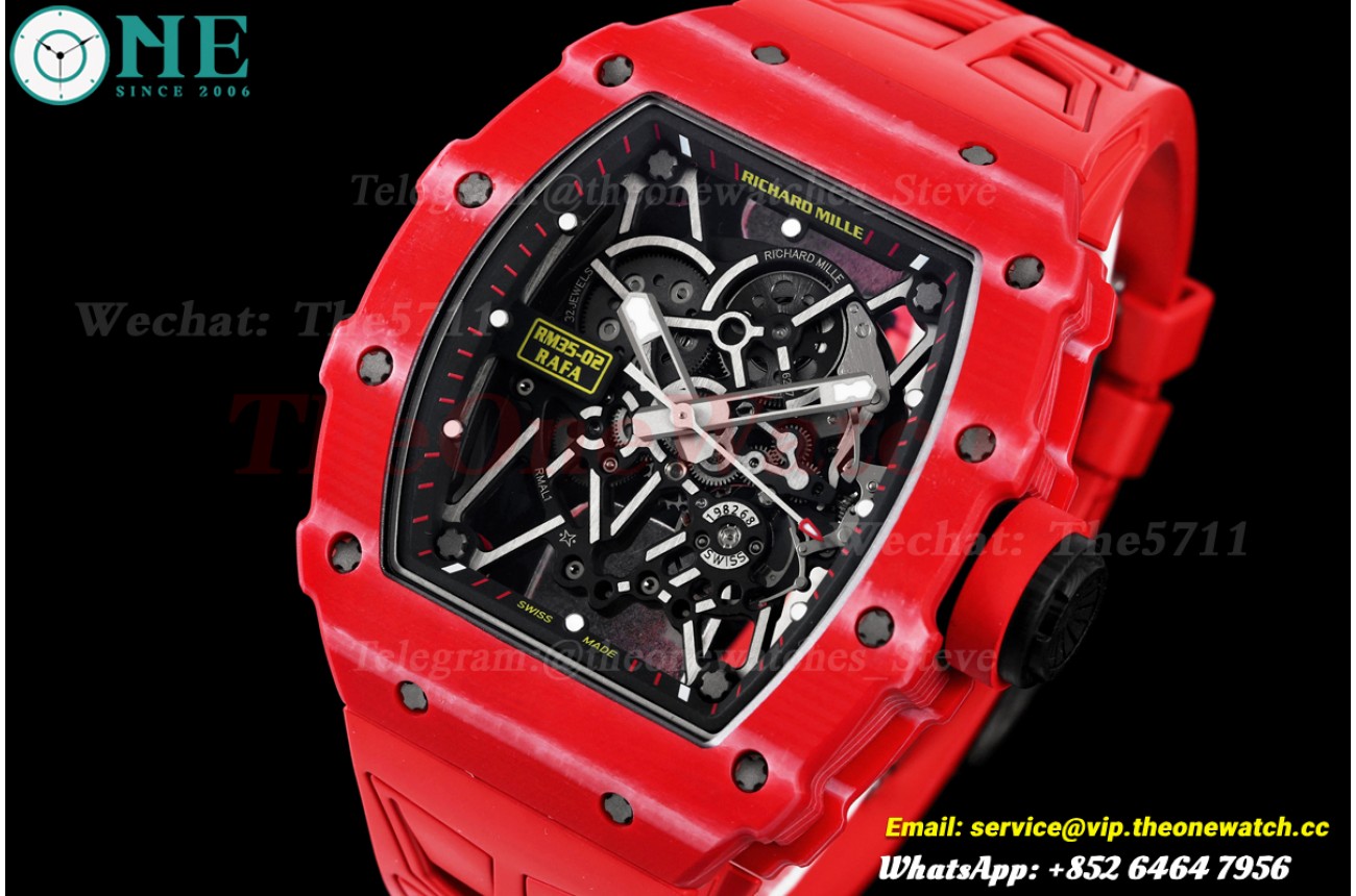 RM035-02 44.5mm Red NTPT/RU Skeleton Dial on Red Strap UMIF RMAL1 (Free Sprung)