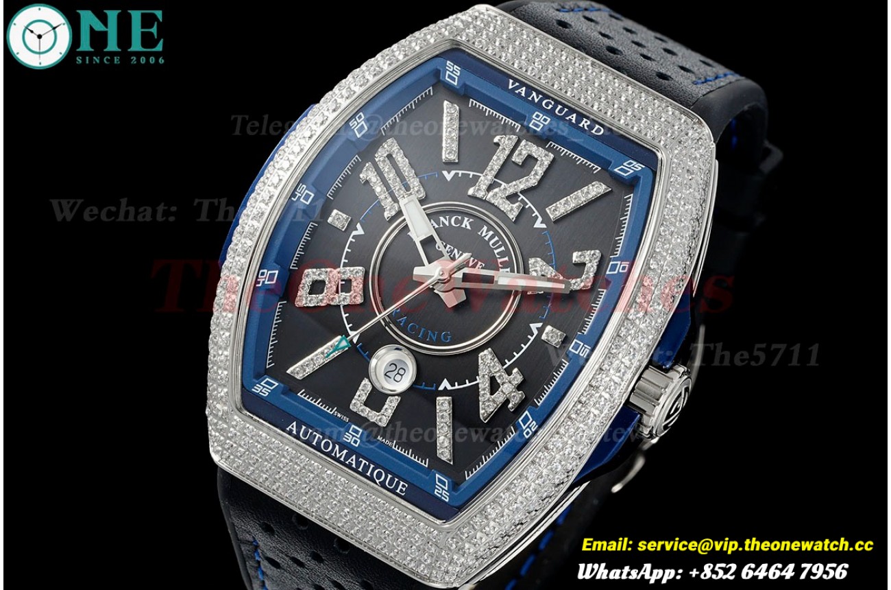Vanguard Mens 44mm Dia SS/LE Black/Blue ABF A2824