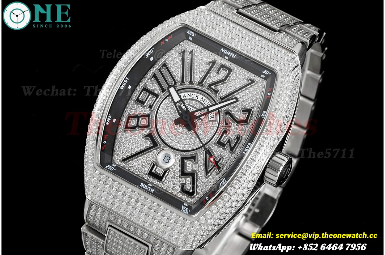 Vanguard Mens 44mm Full Diamond SS/SS Black ABF A2824