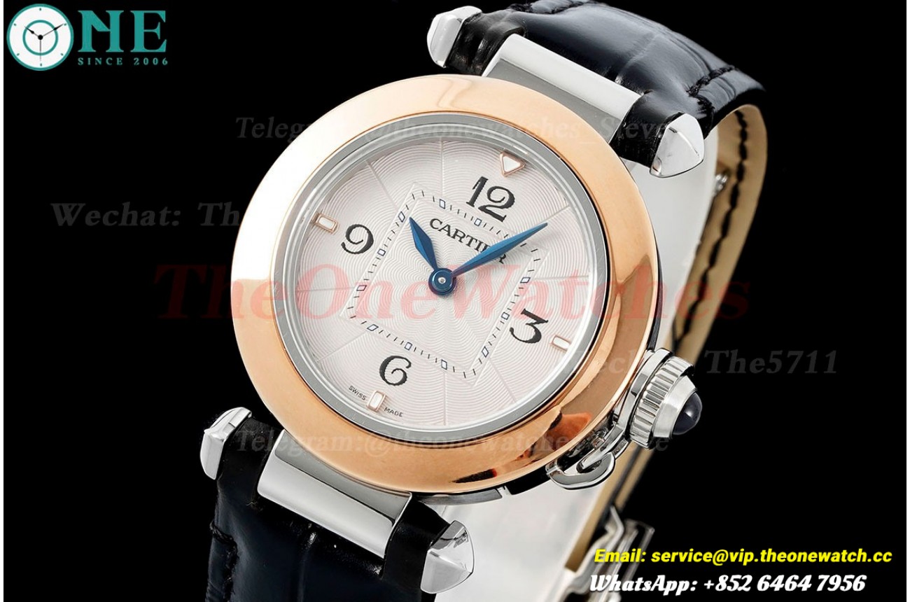 Pasha De Cartier Ladies 30mm Black RG/LE White Dial AF Quartz