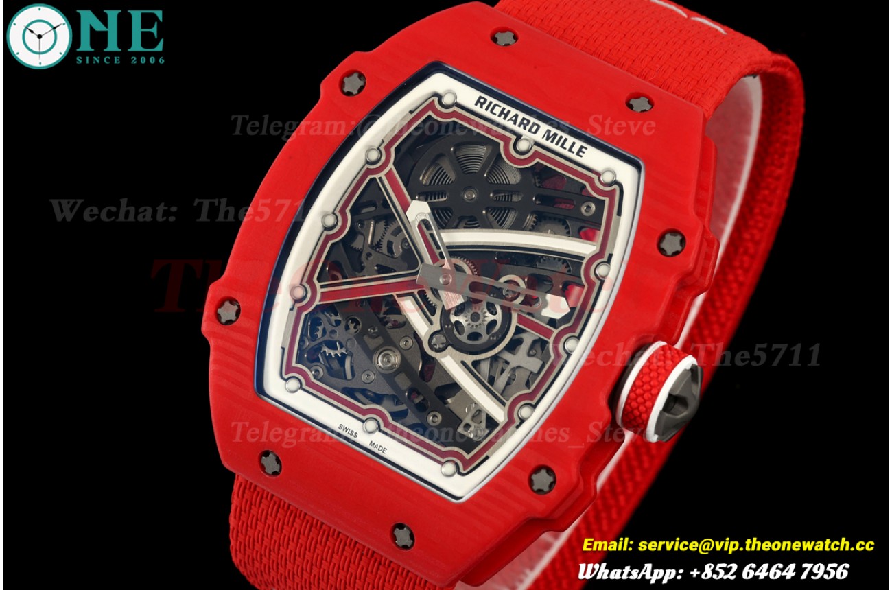 RM67-02 Red NTPT Skeleton Dial on Red Elastic Strap AVF V2 CRMA7
