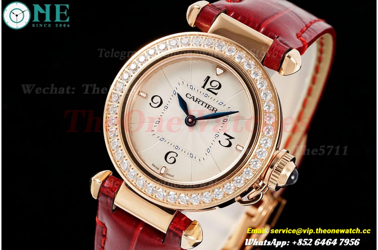 Pasha De Cartier Ladies 30mm Dia Red RG/LE White Dial AF Quartz