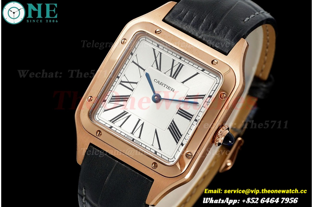 Santos Dumont Black RG/LE Silver Dial AF Quartz