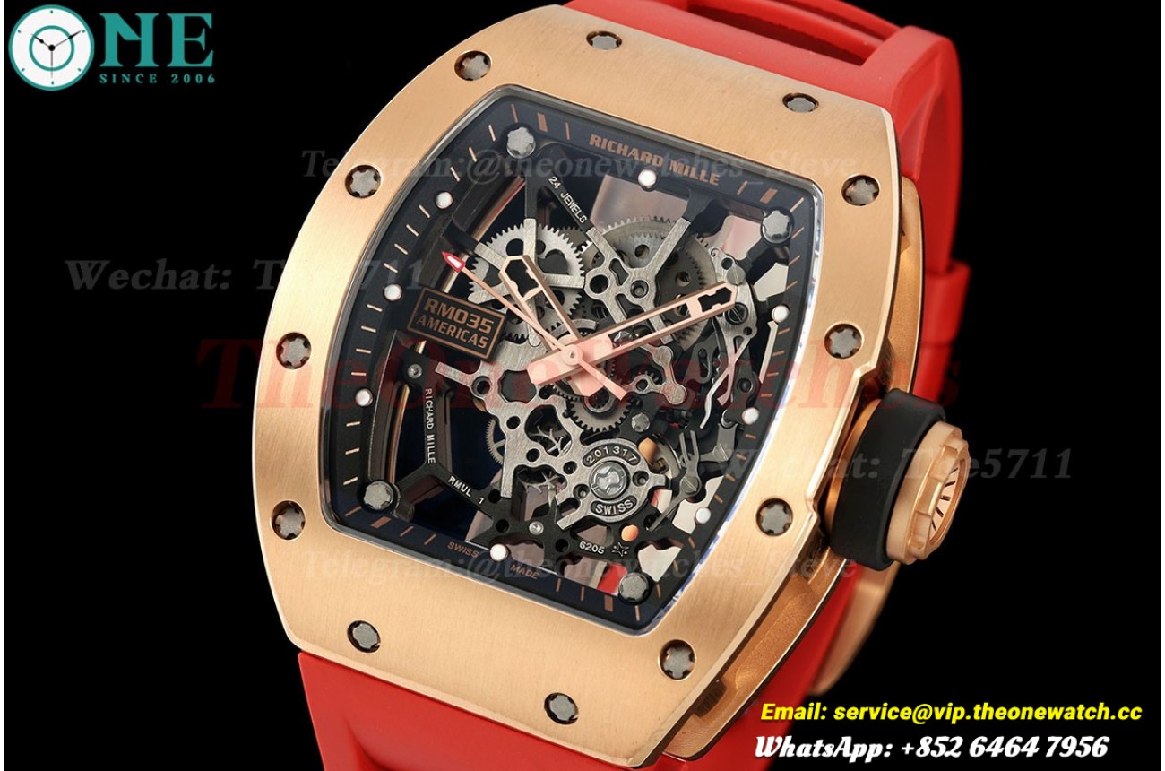 RM035 Americas 43mm Skeleton Dial on Red Rubber Strap KVF RMUL1