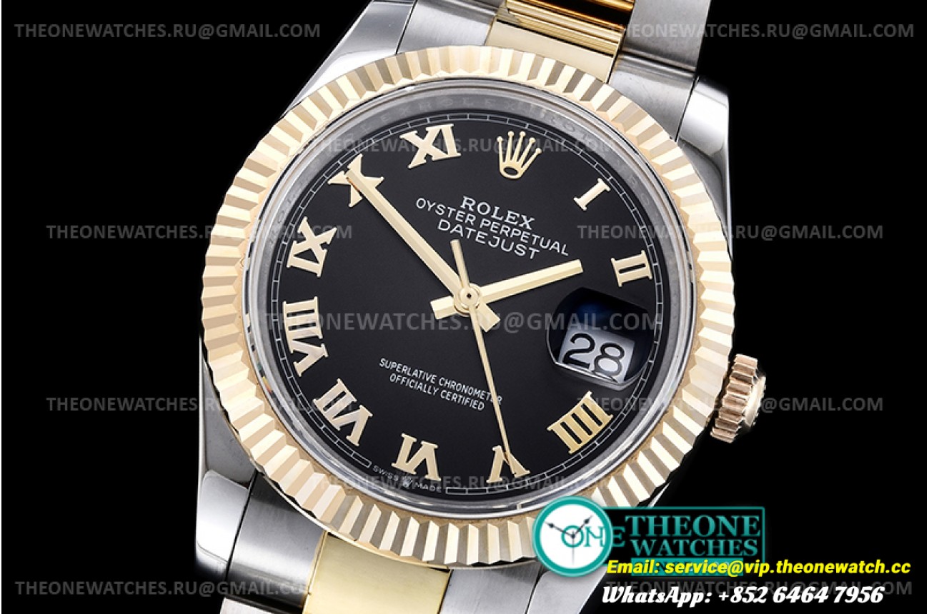 Rolex - DJ 36mm Oyst Flt 904L Wrp YG/SS Blk/Rmn GMF A2824