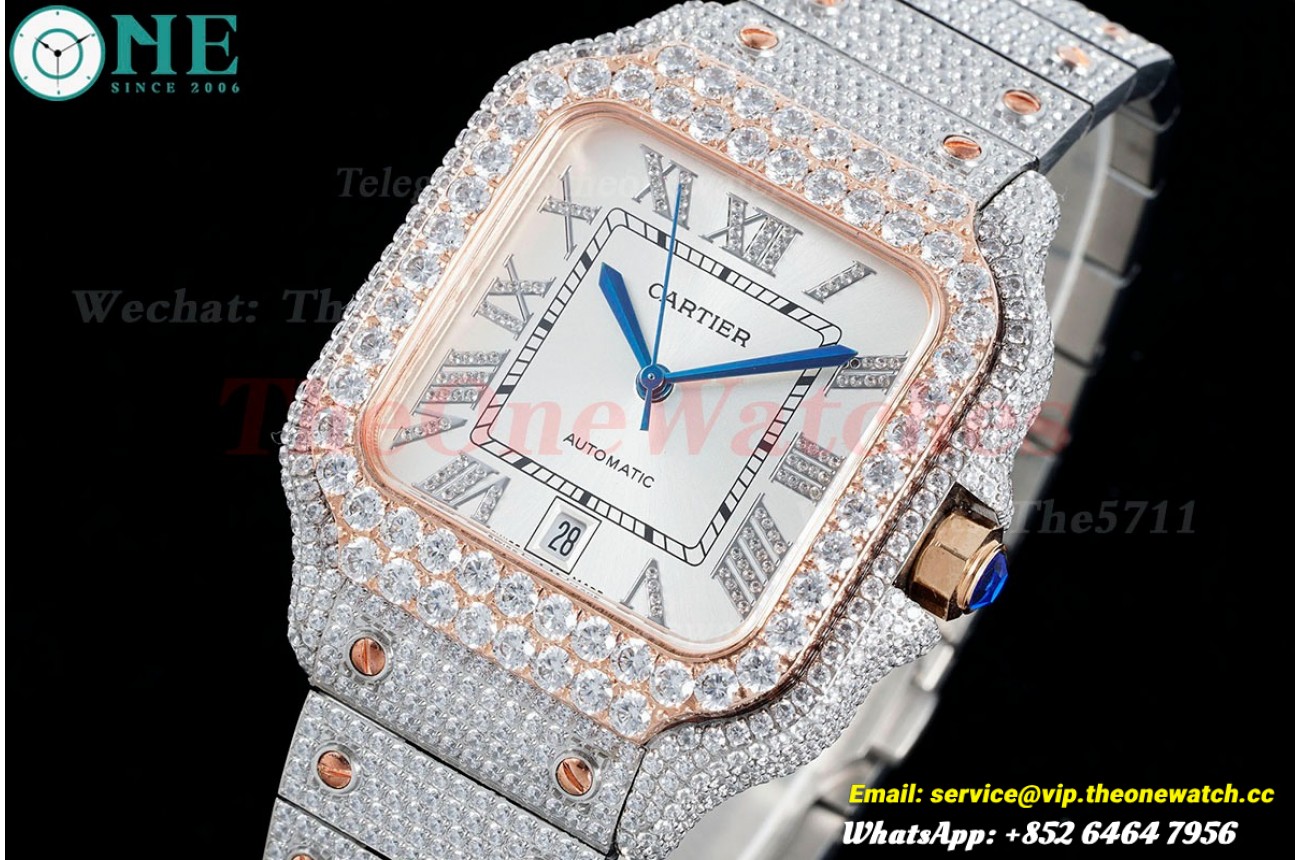 Santos 100 Mens XL 40mm RG SS/SS Silver Dial AMG MY9015