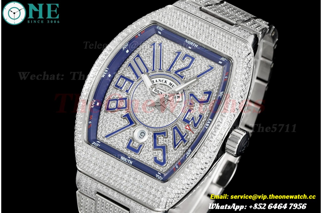 Vanguard Mens 44mm Full Diamond SS/SS Blue ABF A2824