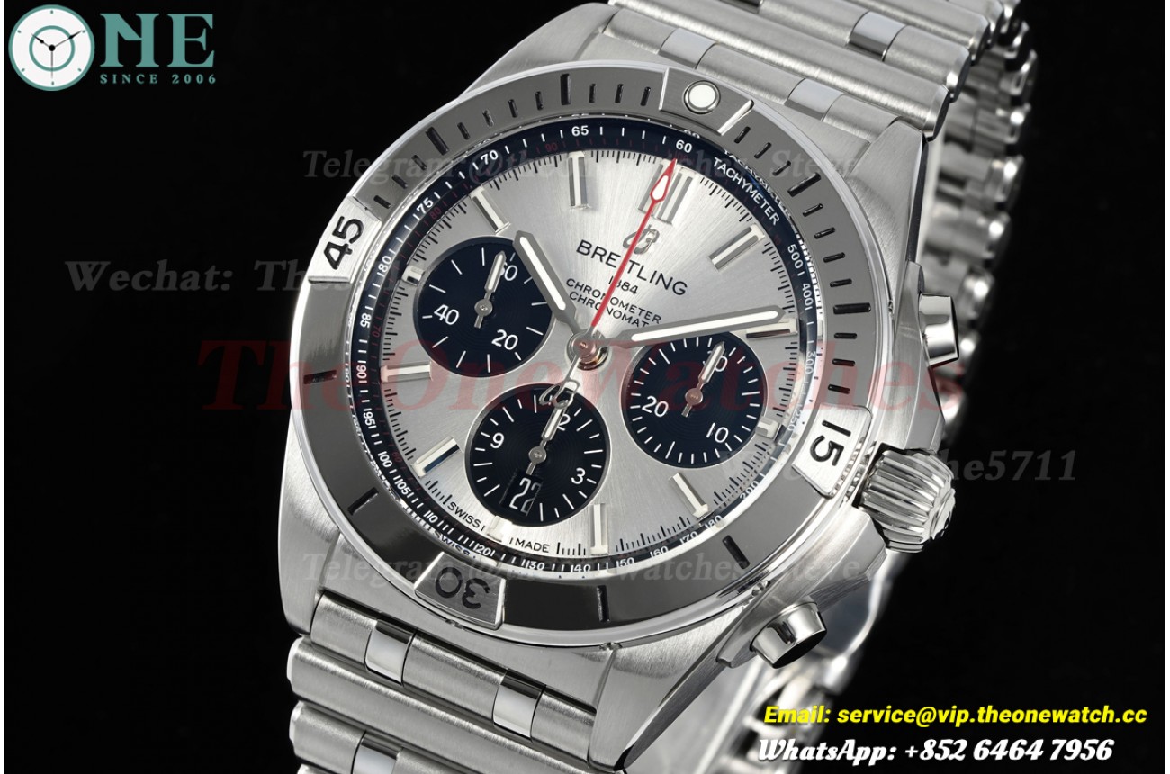 Super Chronomat B01 42MM Grey Bezel SS/SS Silver/Stk Dial BLF A7750