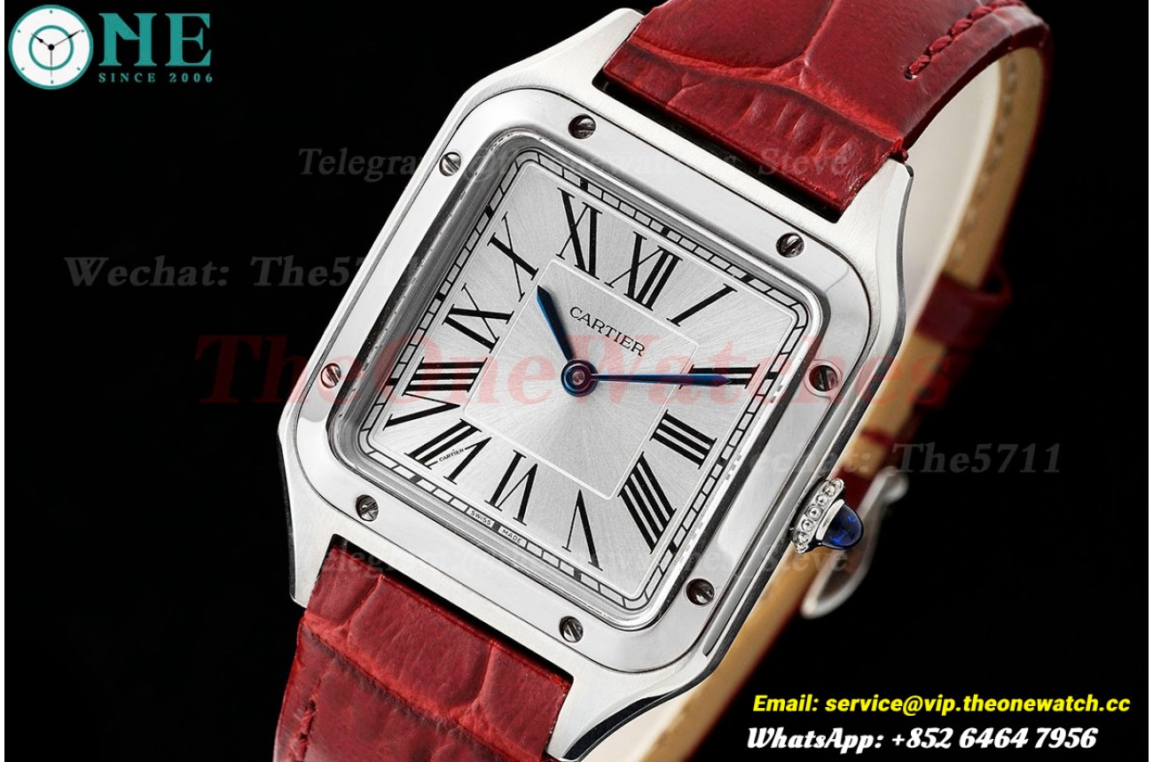 Santos Dumont Wine Red SS/LE Silver Dial AF Quartz