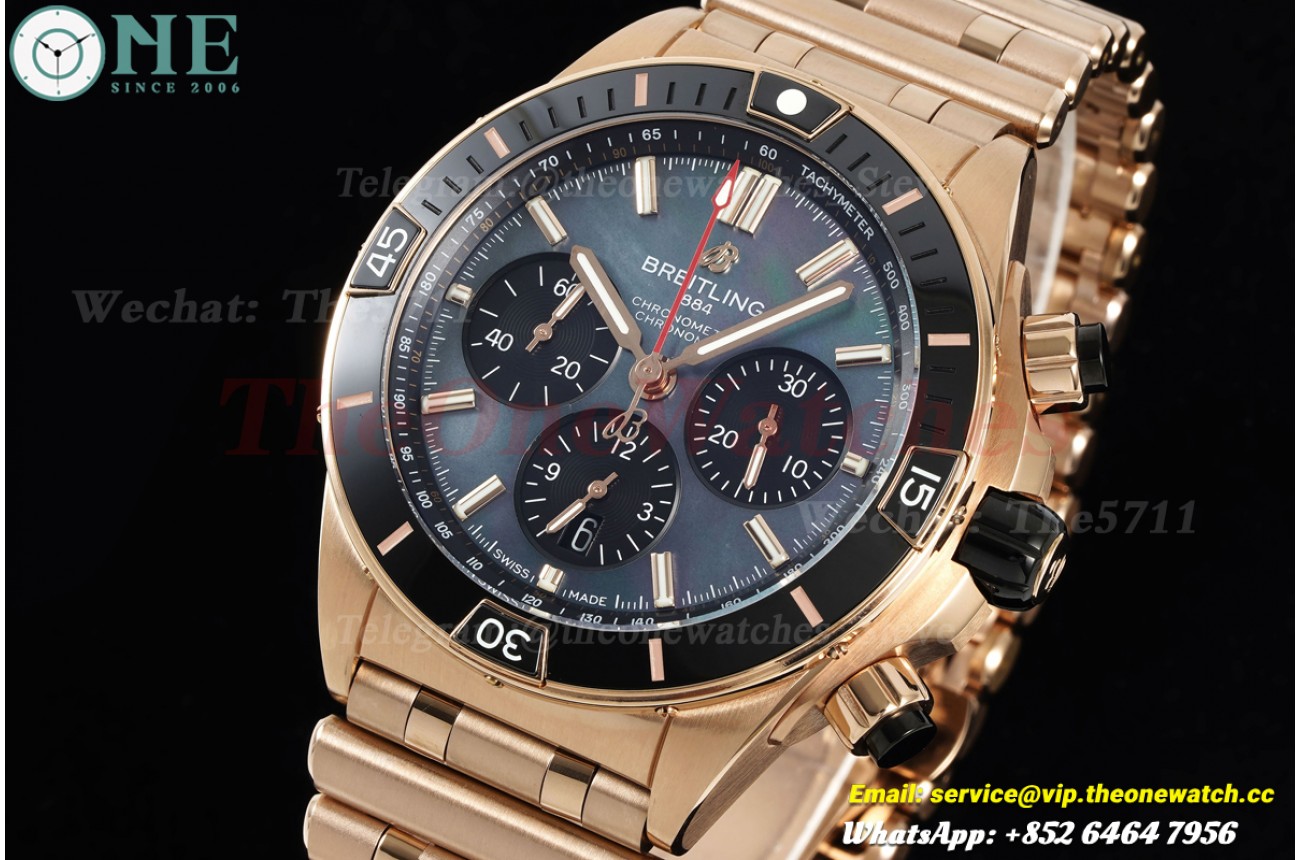 Super Chronomat B01 44MM Black Bezel RG/RG Iridescent Blue/Stk Dial BLF A7750