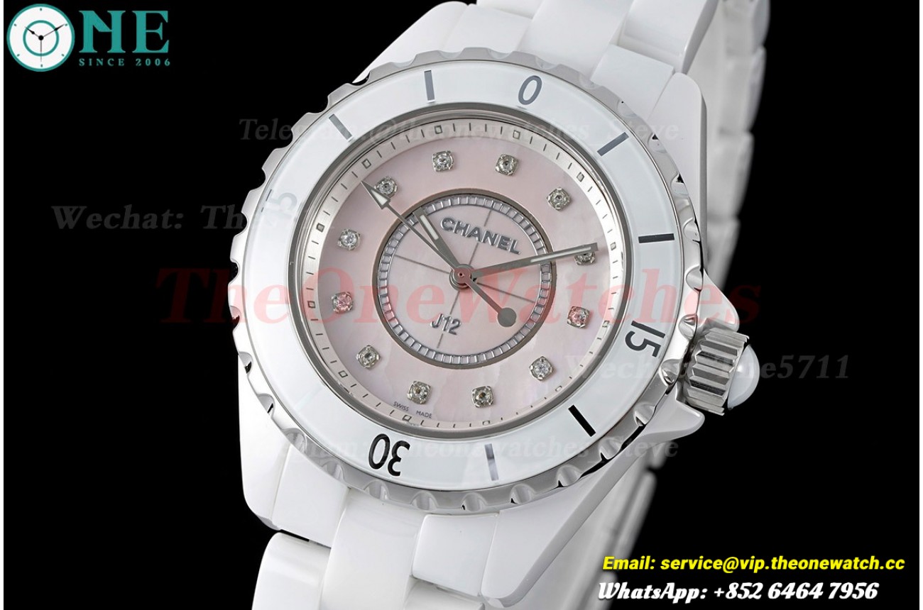 J12 Ladies 33mm Ceramic/Cer Pink/Dia XF Swiss Quartz