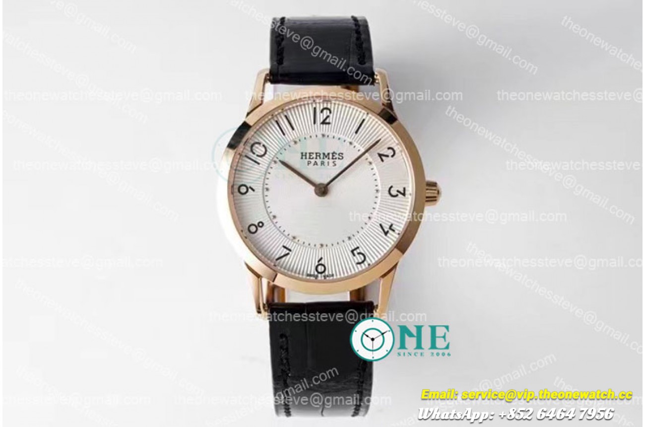 Hermes - Arceau Ladies 32mm RG/LE Black White/Num Swiss Qtz