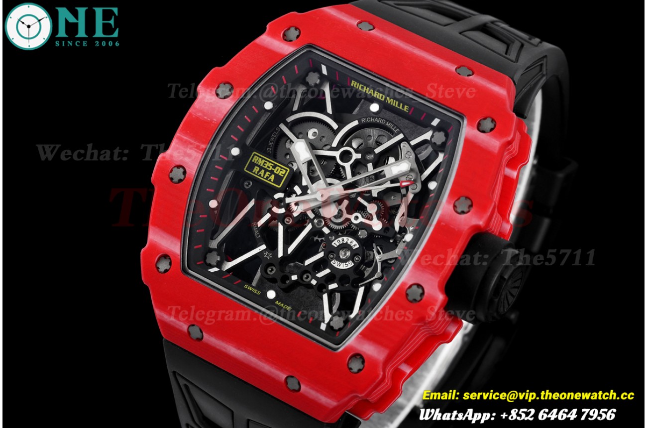 RM035-02 44.5mm Red NTPT/RU Skeleton Dial on Black Strap UMIF RMAL1 (Free Sprung)