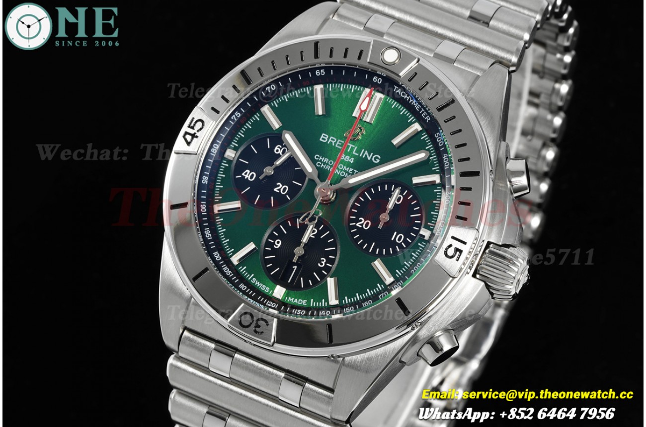 Super Chronomat B01 42MM Grey Bezel SS/SS Green/Stk Dial BLF A7750