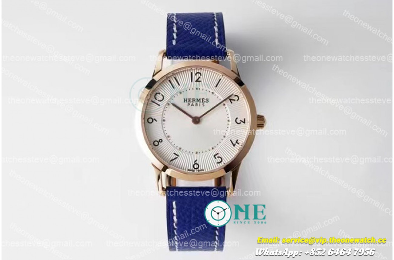 Hermes - Arceau Ladies 32mm RG/LE White/Num Blue Swiss Qtz