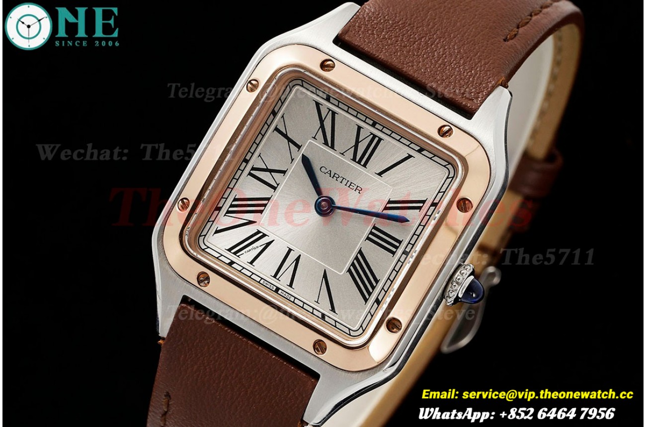 Santos Dumont Brown RG/LE Silver Dial AF Quartz