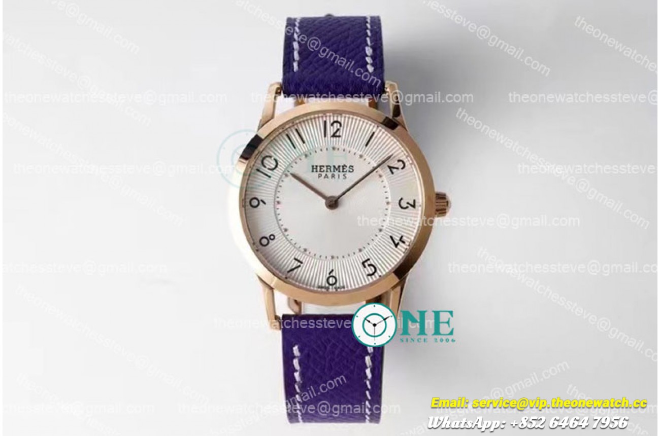 Hermes - Arceau Ladies 32mm RG/LE Blue White/Num Swiss Qtz