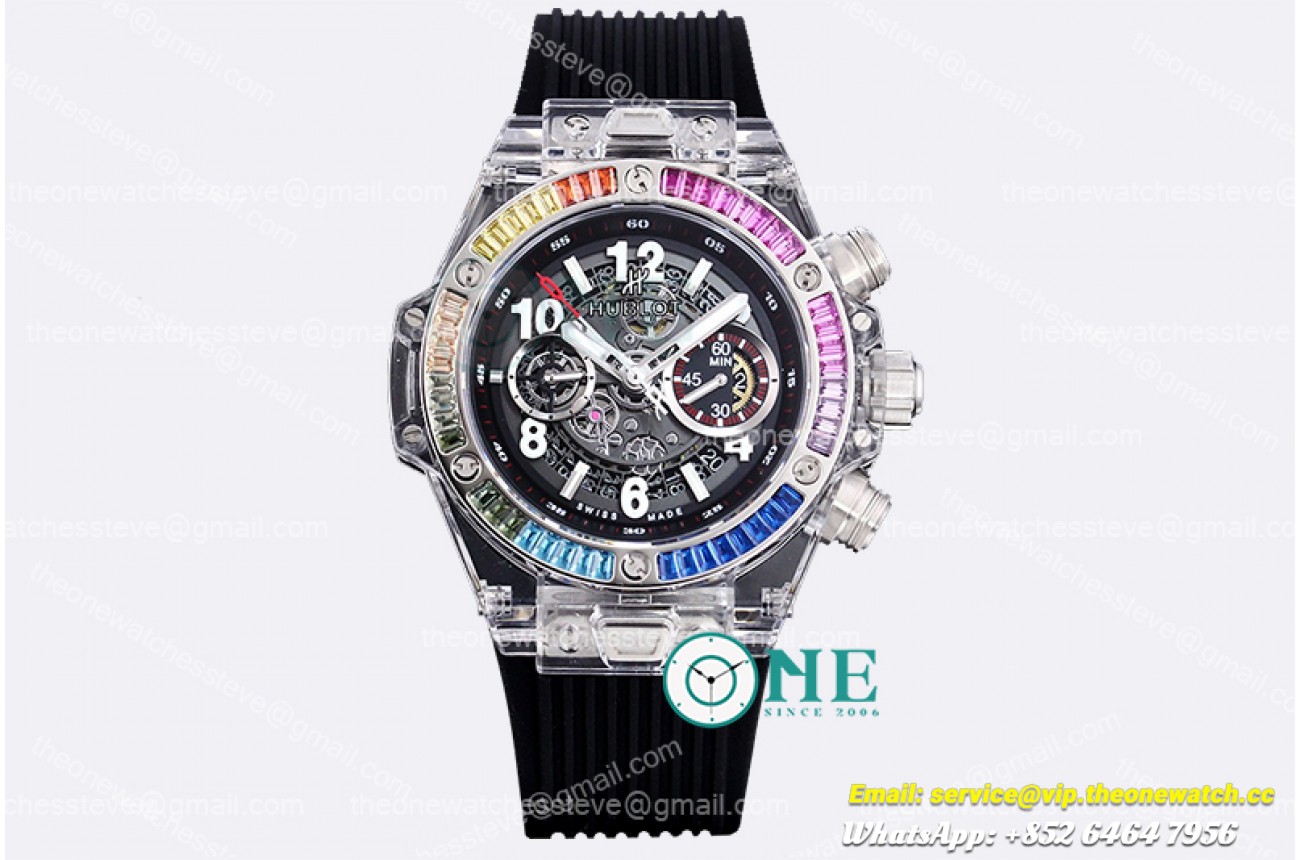 Hublot -Big Bang Unico Sapphire 45mm R Gem PL/RU Wht/Blk A7750