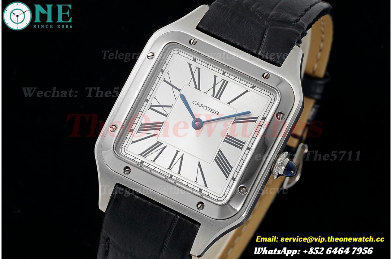 Santos Dumont Black Calf Leather SS/LE Silver Dial AF Quartz