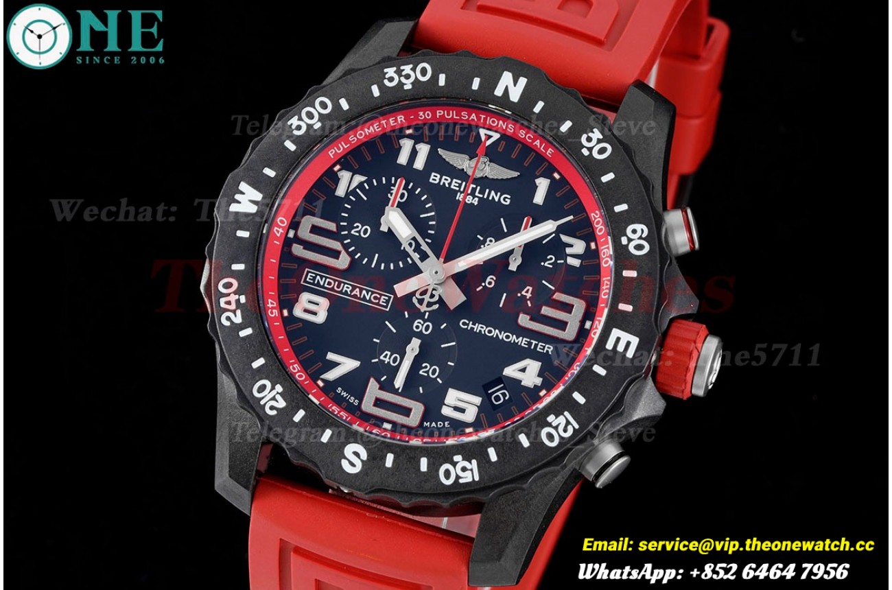 Professional Chronograph PVD Black Dial On Red Strap Swiss Quartz