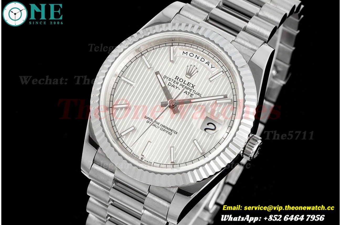 DayDate 228239 40mm SS/SS White Textured/Stk JDF V4 VR3255 (Gain Weight)