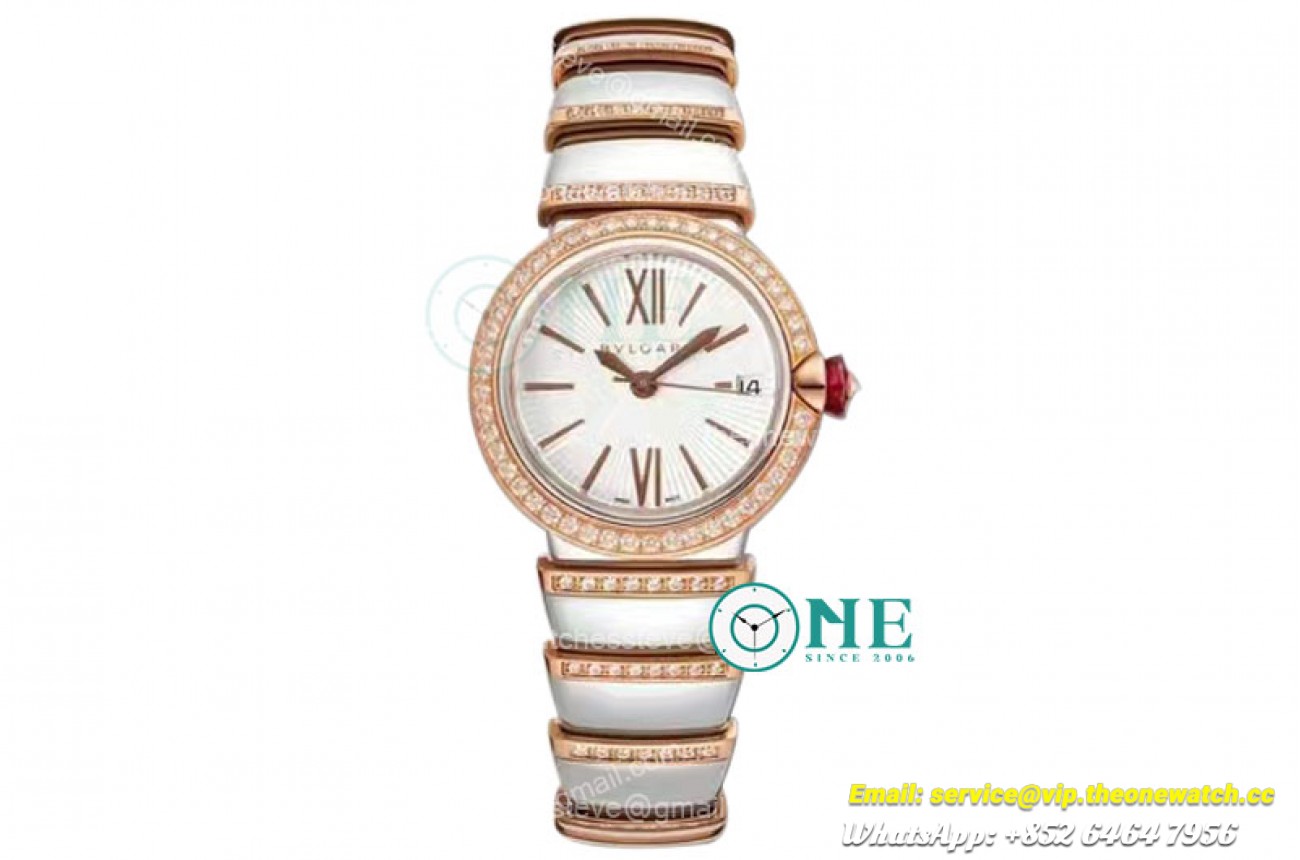 Bvlgari - Lvcea series 33mm RG/SS White/Rom Diam BVF 9015
