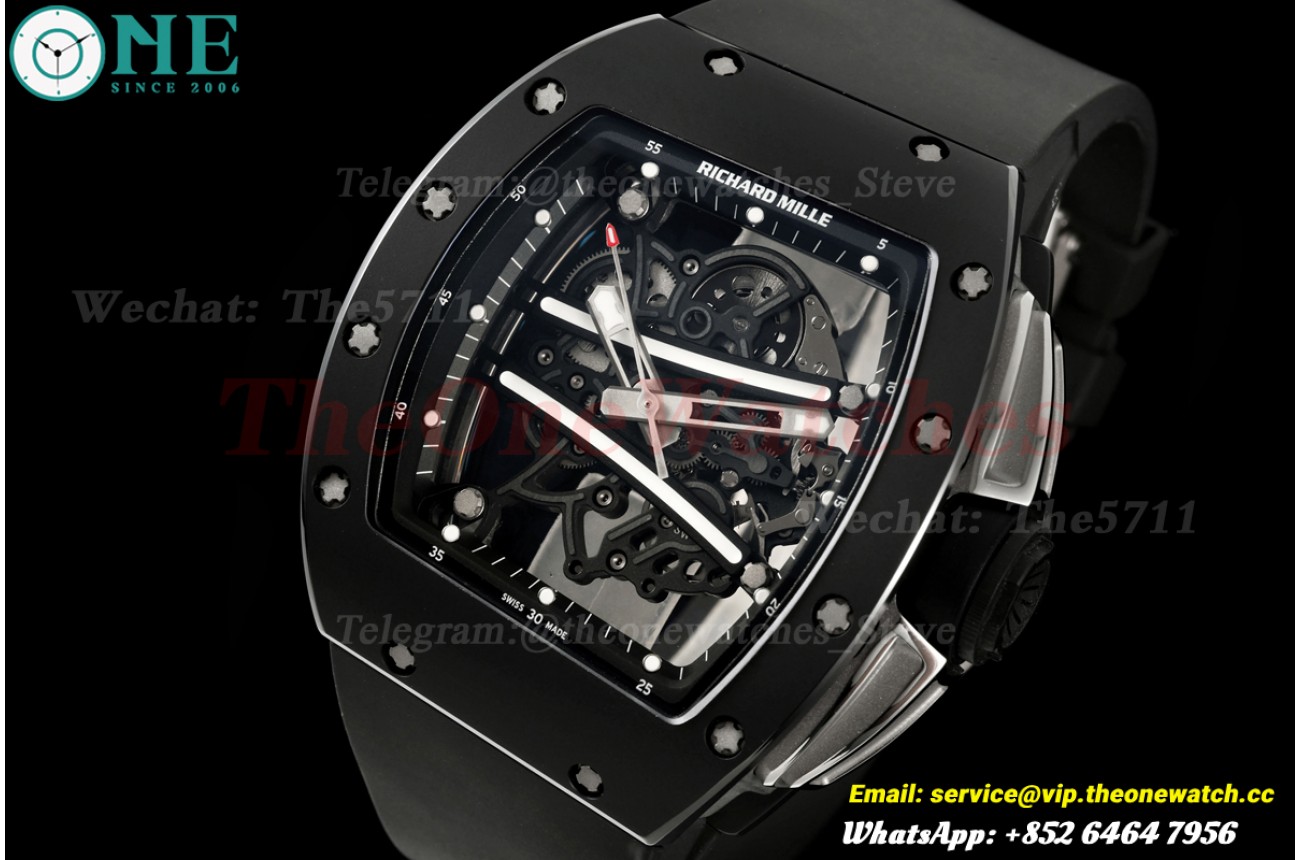 RM61-01 43MM Black Ceramic/RU Skeleton on Black Inner Bezel A9F RMUL2 Free Sprung