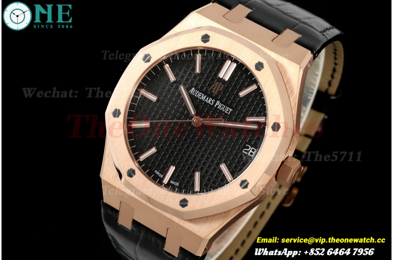 Royal Oak 41mm 15500 RG/LE Black/Stk APSF SA4302 Super Clone (Free Sprung)