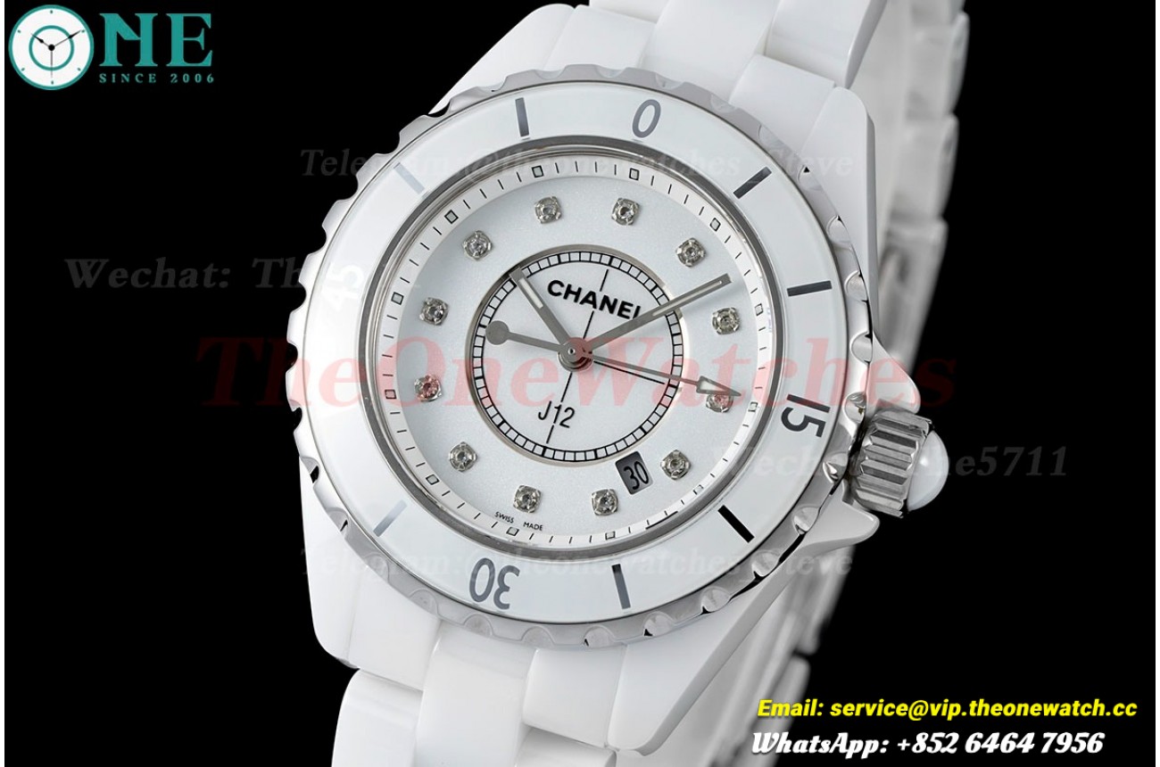 J12 Ladies 33mm Ceramic/Cer White/Dia XF Swiss Quartz