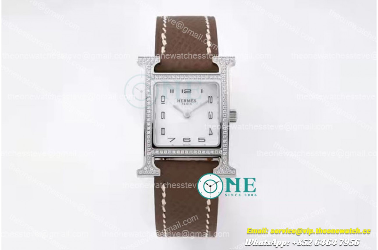 Hermes - Heure H SS/LE White/Num Brown Diam BVF Swiss Quartz