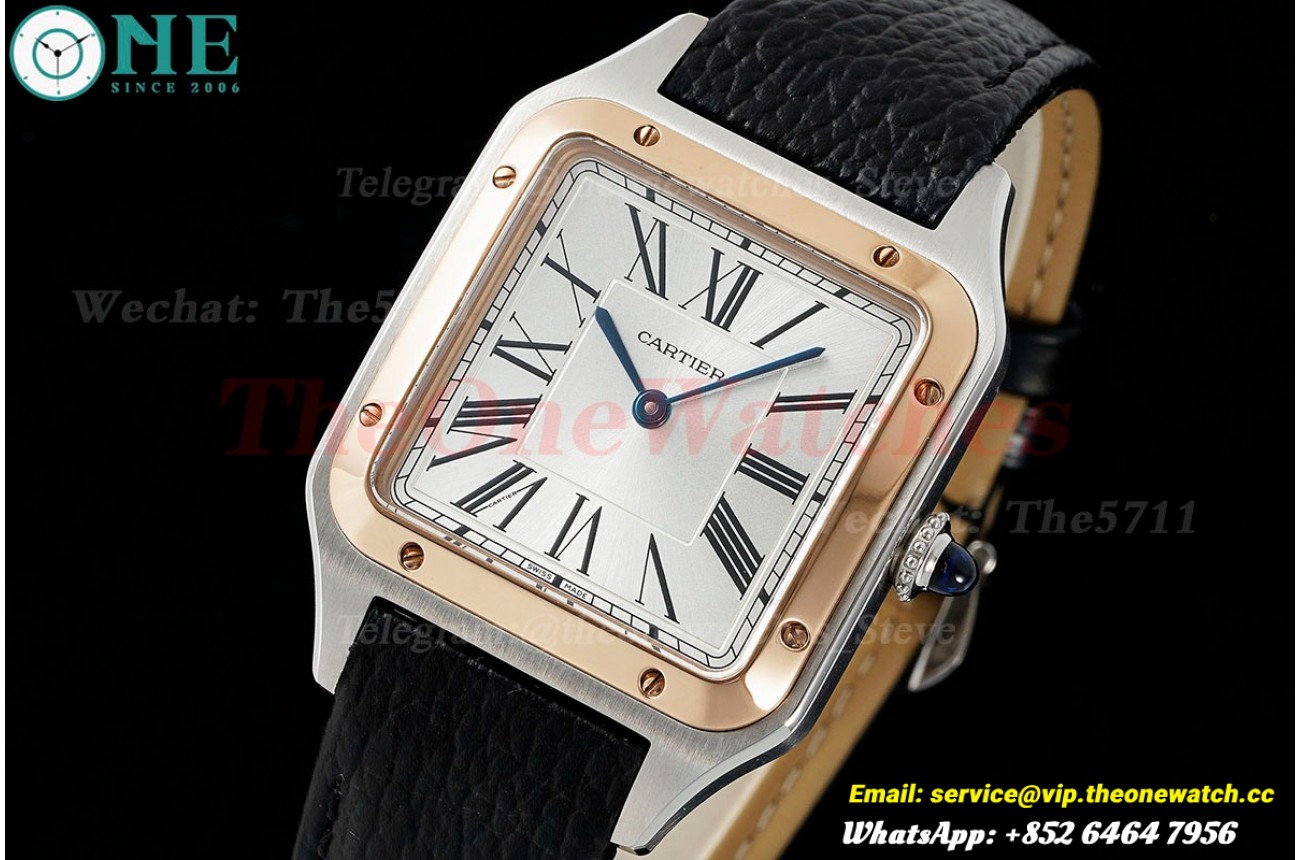 Santos Dumont Black RG/LE Silver Dial AF Quartz