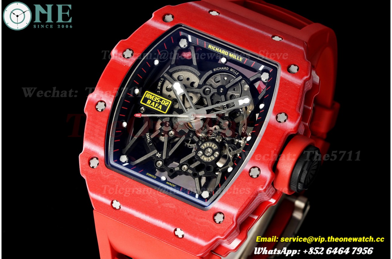 RM35-02 44.5mm Red NTPT/RU Skeleton Dial on Red Strap Mille RMAL1 Super Clone