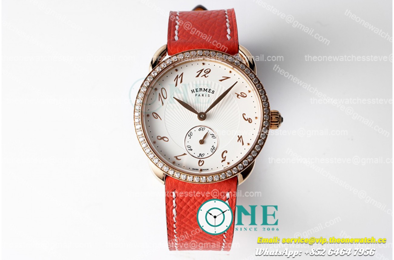 Hermes - Arceau Ladies SS/RG/LE Orange White Num Swiss Qtz