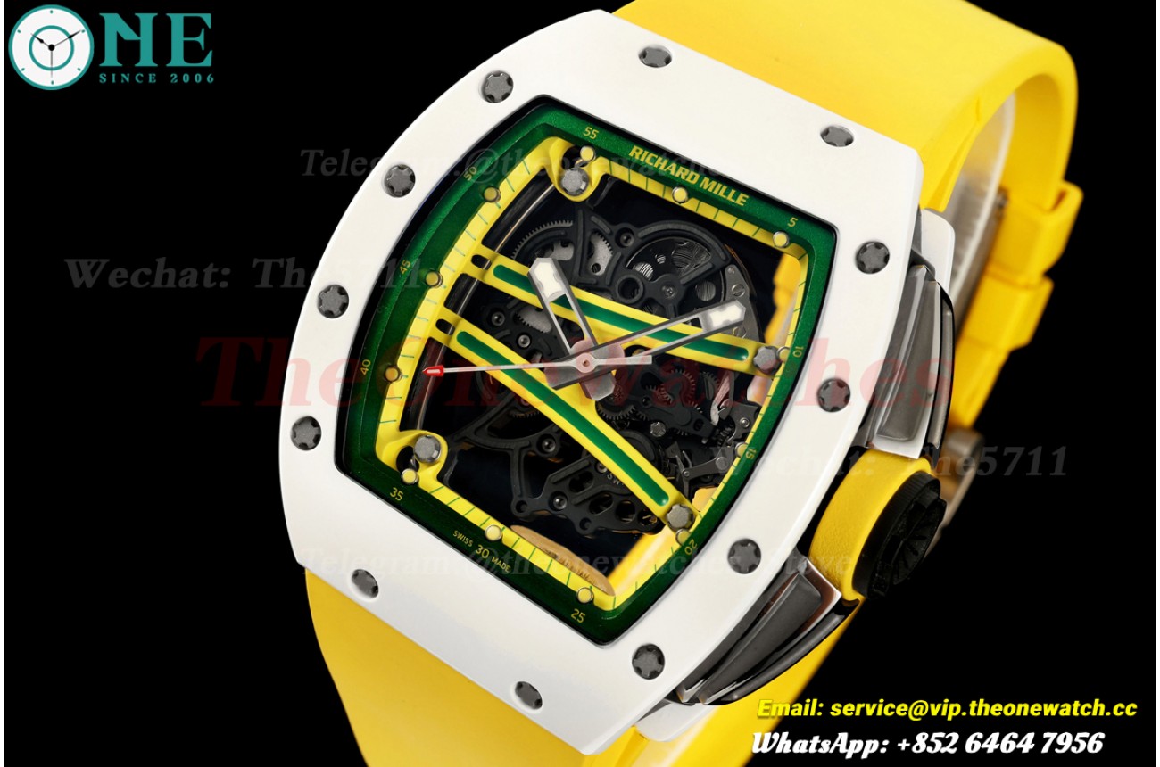 RM61-01 43MM White Ceramic/RU Skeleton on Green&Yellow Inner Bezel A9F RMUL2 Free Sprung