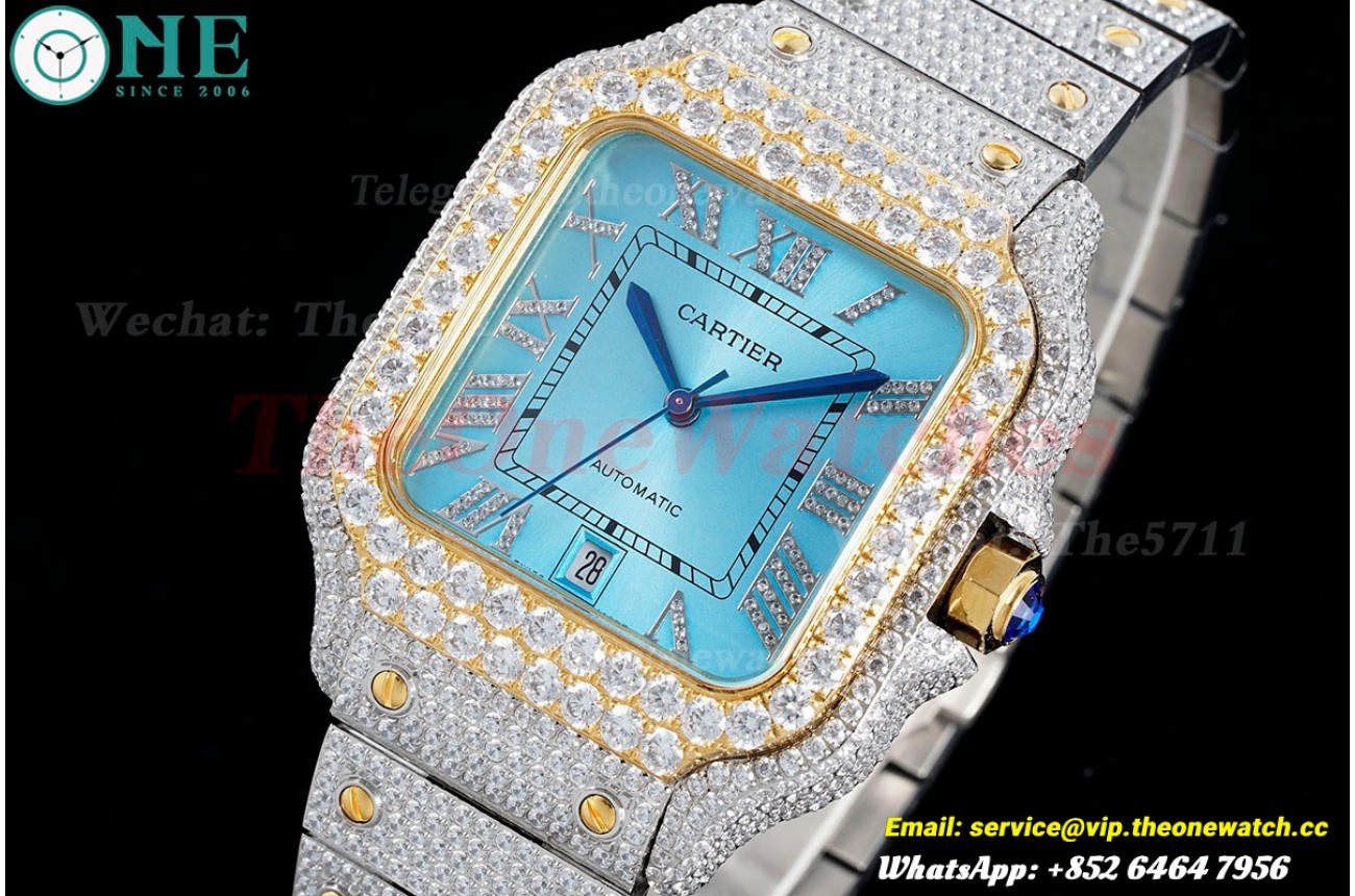 Santos 100 Mens XL 40mm YG SS/SS Ice Blue Dial AMG MY9015