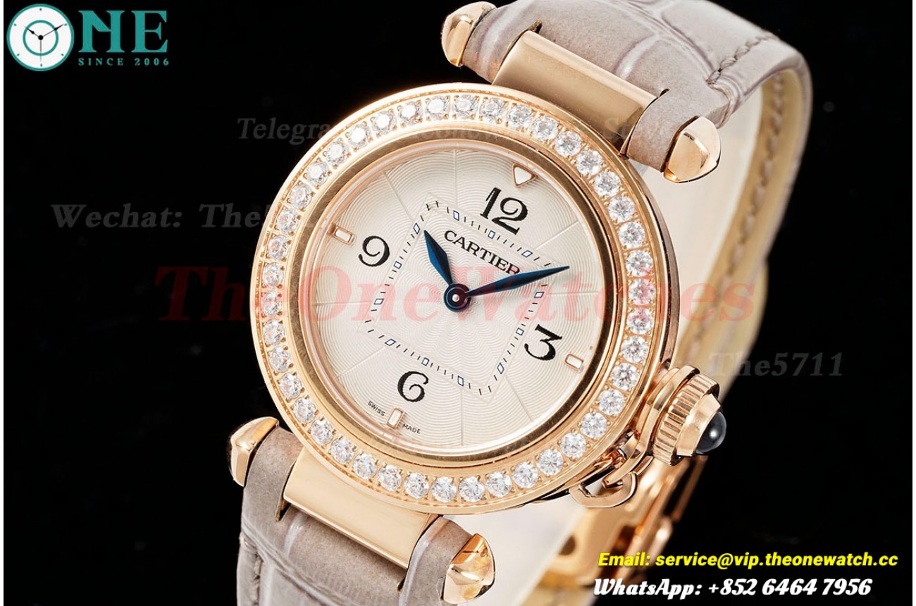 Pasha De Cartier Ladies 30mm Dia Grey RG/LE White Dial AF Quartz