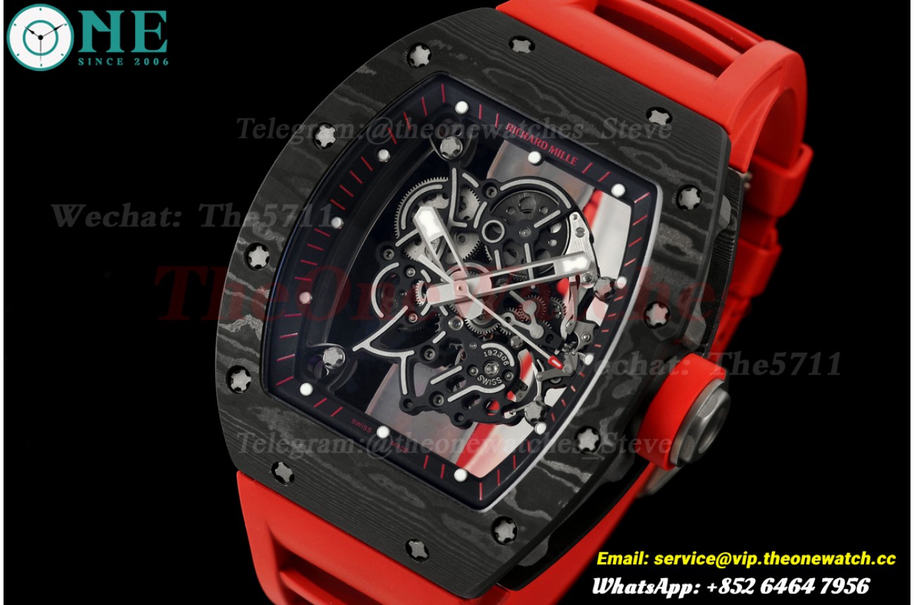RM055 Black NTPT/RU Black Skeleton Dial on Red Rubber Strap A9F RMUL2 Free Sprung